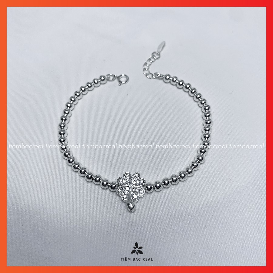 Lắc tay cỏ 4 lá bạc ta cao cấp, lắc tay cỏ 4 lá cầu may mắn bình an lộc tài