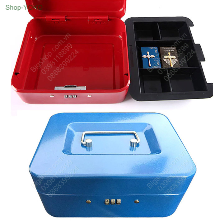 Hộp sắt  có khóa số, dùng để tiền, đồ trang sức, đồ cá nhân rất an toàn, loại 20x16x9cm