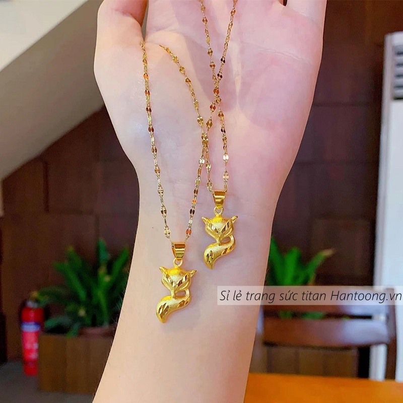 Vòng cổ titan nữ mặt hồ ly nhỏ mạ vàng thiết kế thời trang sang chảnh