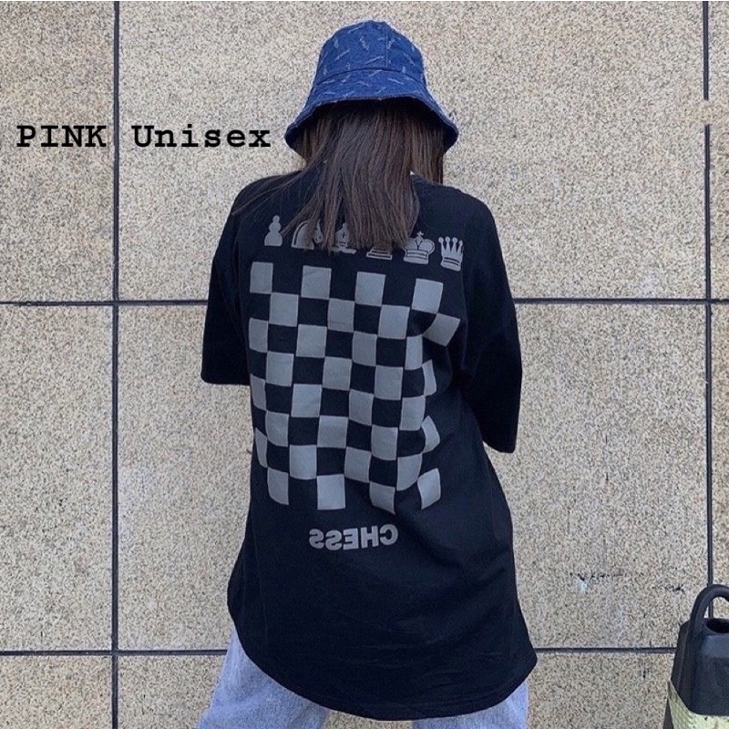 Áo thun phông logo tay nam nữ PINK tay lỡ form rộng BÀN CỜ Unisex