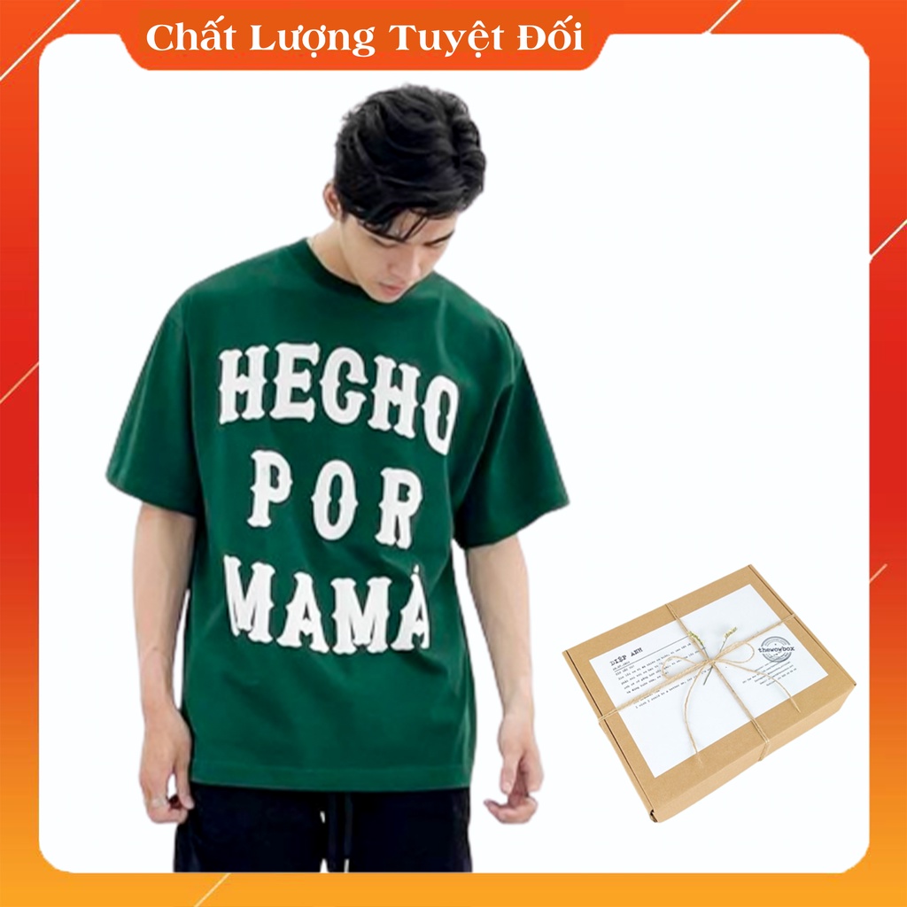Áo thun xanh lá HECHO POR MAMA chất cotton thoáng mát, Áo phông unisex nam nữ