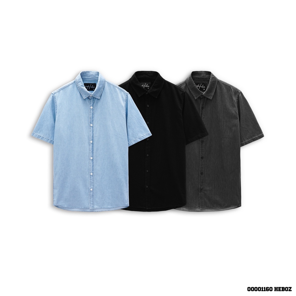 Sơ mi denim ngắn tay nam Heboz 3M, form slimfit cao cấp, mẫu hiện đại năng động trẻ trung- 00001160