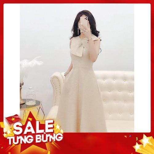 Đầm be dáng xòe V1290 tơ Nhật cao cấp Mabizstore kèm ảnh thật -Hàng nhập khẩu