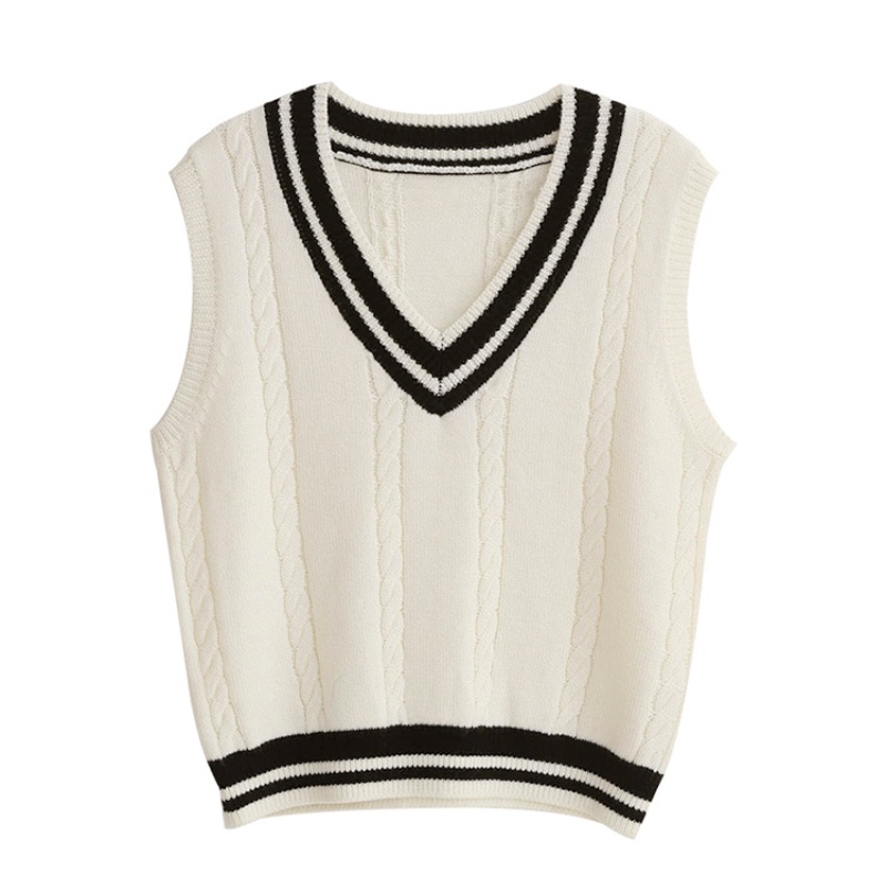 Áo Sweater Dệt Kim Không Tay Phong Cách Preppy Thời Trang Mùa Thu Cho Nữ
