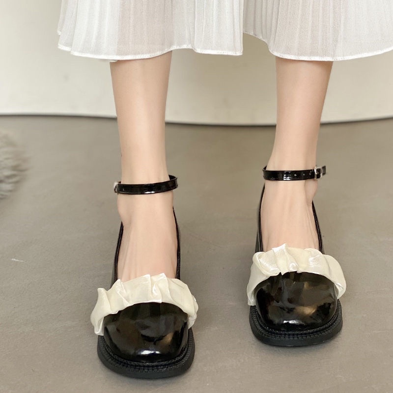 Giày búp bê Lolita dây cài đế 5 phân ôm chân cao cấp - giày nữ đế độn da mềm thời trang