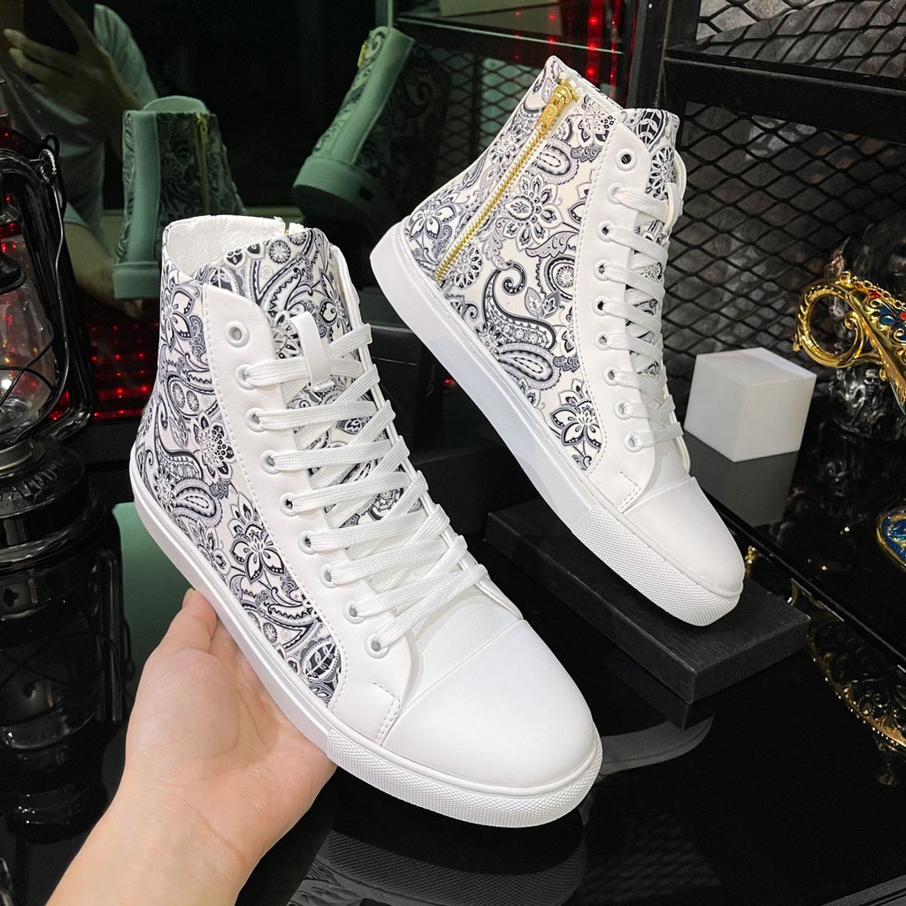 Giày thể thao nam cao cổ da Poly Synthetic cao cấp thiết kế hoa văn độc lạ LC21 | BigBuy360 - bigbuy360.vn