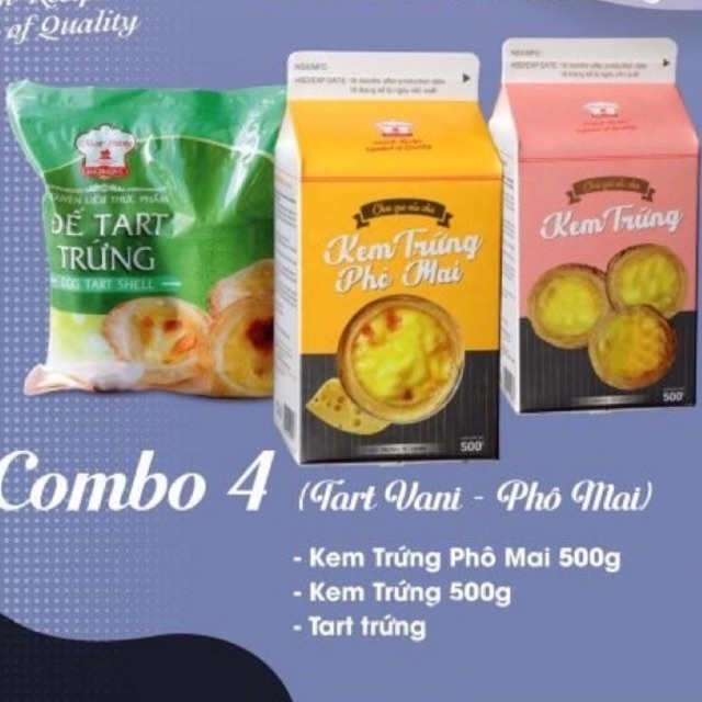 Combo tart trứng (kem trứng vani + kem trứng pho mai + 30 đế tart trưng)