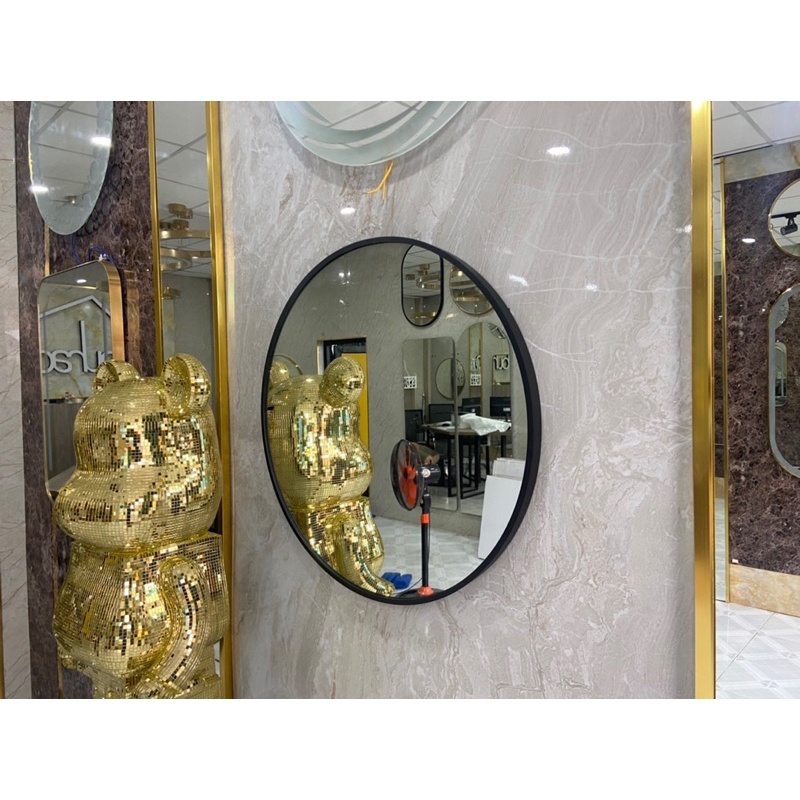 Gương tròn treo tường khung nhôm mạ đen/vàng