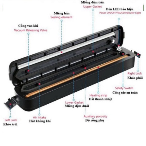 Máy hút chân không bảo quản thực phẩm Vacuum Sealer, Tự hàn miệng túi cao cấp, hút không khí triệt để, Tặng kèm 10 túi