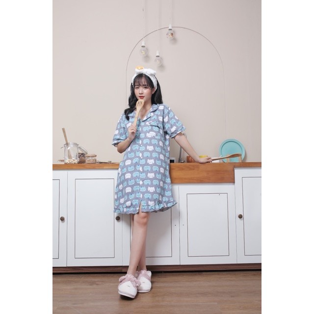 Mẫu mới về Váy ngủ Pijama cực hot hit cổ phối bèo xinh xắn