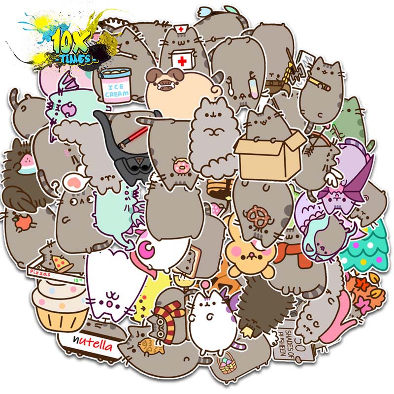 set 50 sticker chủ đề mèo cún dễ thương dán máy tính, điện thoại,lap top, sticker dán mũ bảo hiểm, valy phong cách