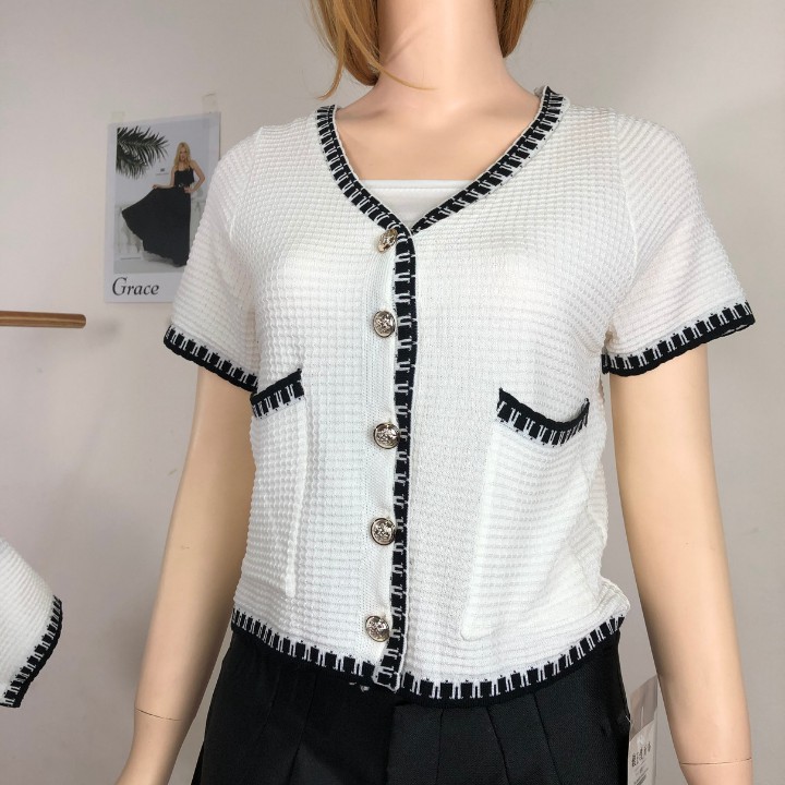 Áo khoác len cardigan quảng châu ngắn tay | BigBuy360 - bigbuy360.vn