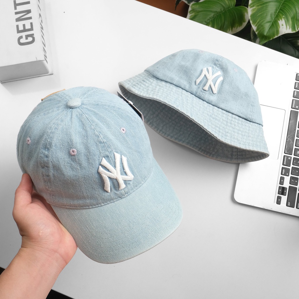 Nón lưỡi trai,bucket  MLB Denim thêu hoạ tiết NY chất liệu jean form đuôi cài, khoá kim loại, freesize