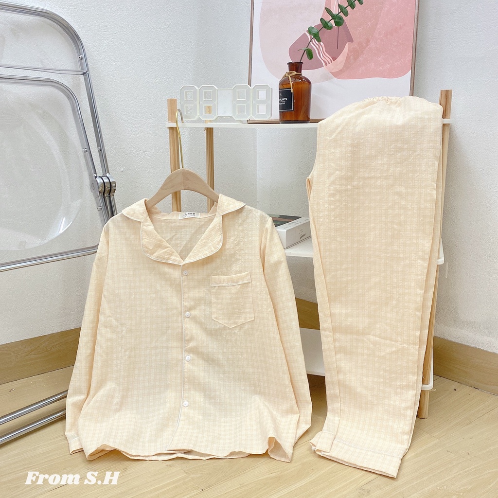 BỘ ĐỒ MẶC NHÀ DÀI TAY THÔ ĐŨI HỌA TIẾT KẺ CARO HOT THU ĐÔNG 2022