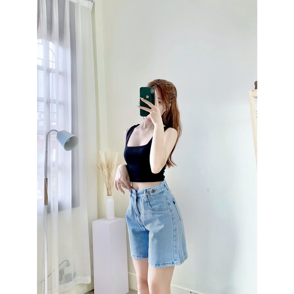 Quần Short Jean Nữ Cạp Cao 2 Nút Cài Bên - CHUPPY