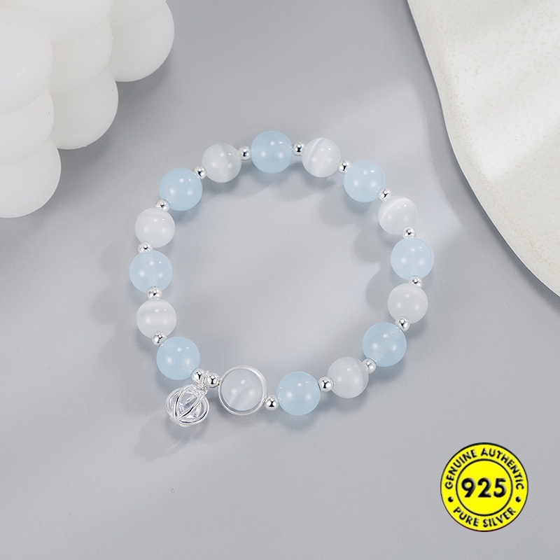 Vòng Tay Mạ Bạc 925 Đính Đá Opal Xanh Cho Nữ