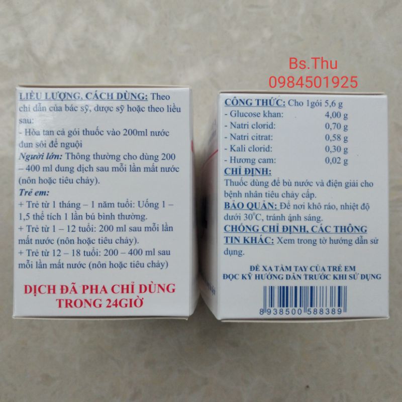 Oresol hóa dược hương cam. (pha ra nước màu trắng vị dễ uống) Ozerol Đại UY bù nước và điện giải