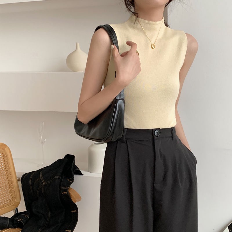 Áo Nữ Dệt Kim Không Tay Cổ Cao Thời Trang
