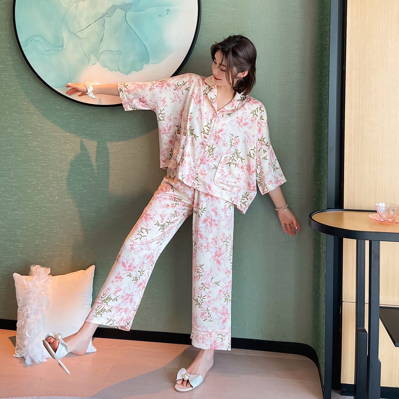 Pijama Lụa Cao Cấp Đồ Bộ Mặc Nhà Ngủ Nữ Chất Lụa Siêu Mềm Mát Mịn