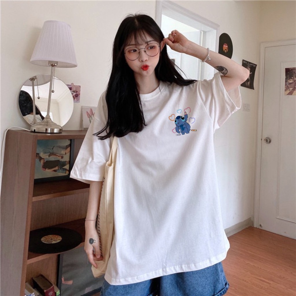 Áo thun tay lỡ  Stitch Tim  phông Unisex nam nữ tee oversize form rộng pull Ulzzang Streetwear Hàn Quốc vải mềm