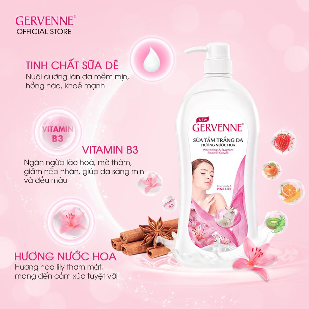 Combo 2 Sữa tắm Trắng da Hương nước hoa Gervenne Pink Lily 450g/chai