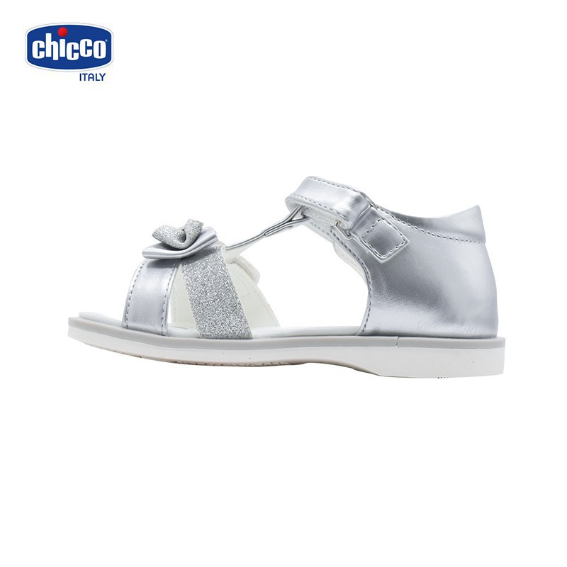 Sandal mát-xa chân bé đính nơ Chicco - Bạc Silver