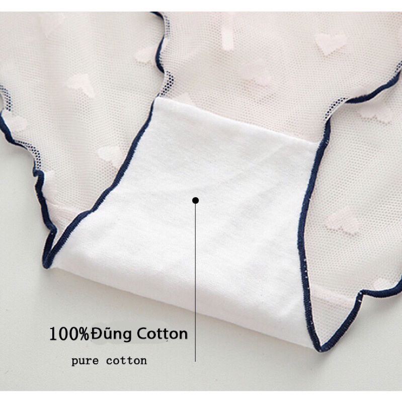 Quần lót nữ ren lưới thêu tim sexy quyến rũ viền may bo gợi cảm size L XL bigsize T31