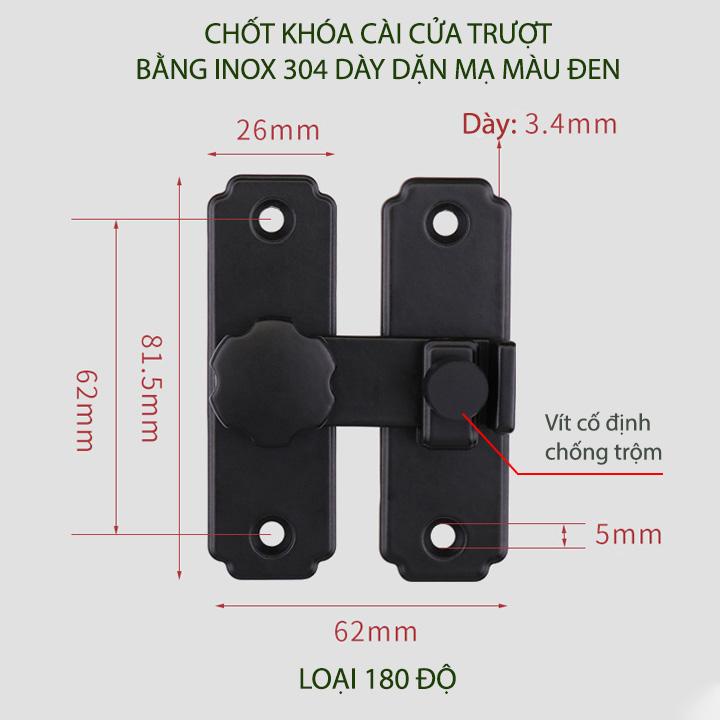 Chốt khóa cửa chống trộm bằng inox 304 dày dặn tới 3.4mm, loại phẳng 180 hoặc góc 90 độ tùy chọn