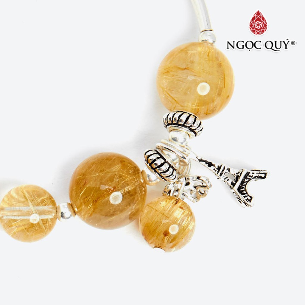 Vòng TA tóc vàng phối charm tháp eiffel bạc hạt 10mm - Ngọc Quý