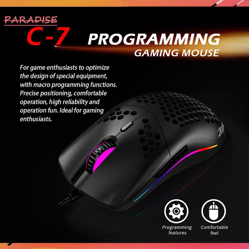 Paradise1 ZELOTES C7 7 Buttons Honeycomb RGB 16000DPI Wired Gaming Mouse for Computer