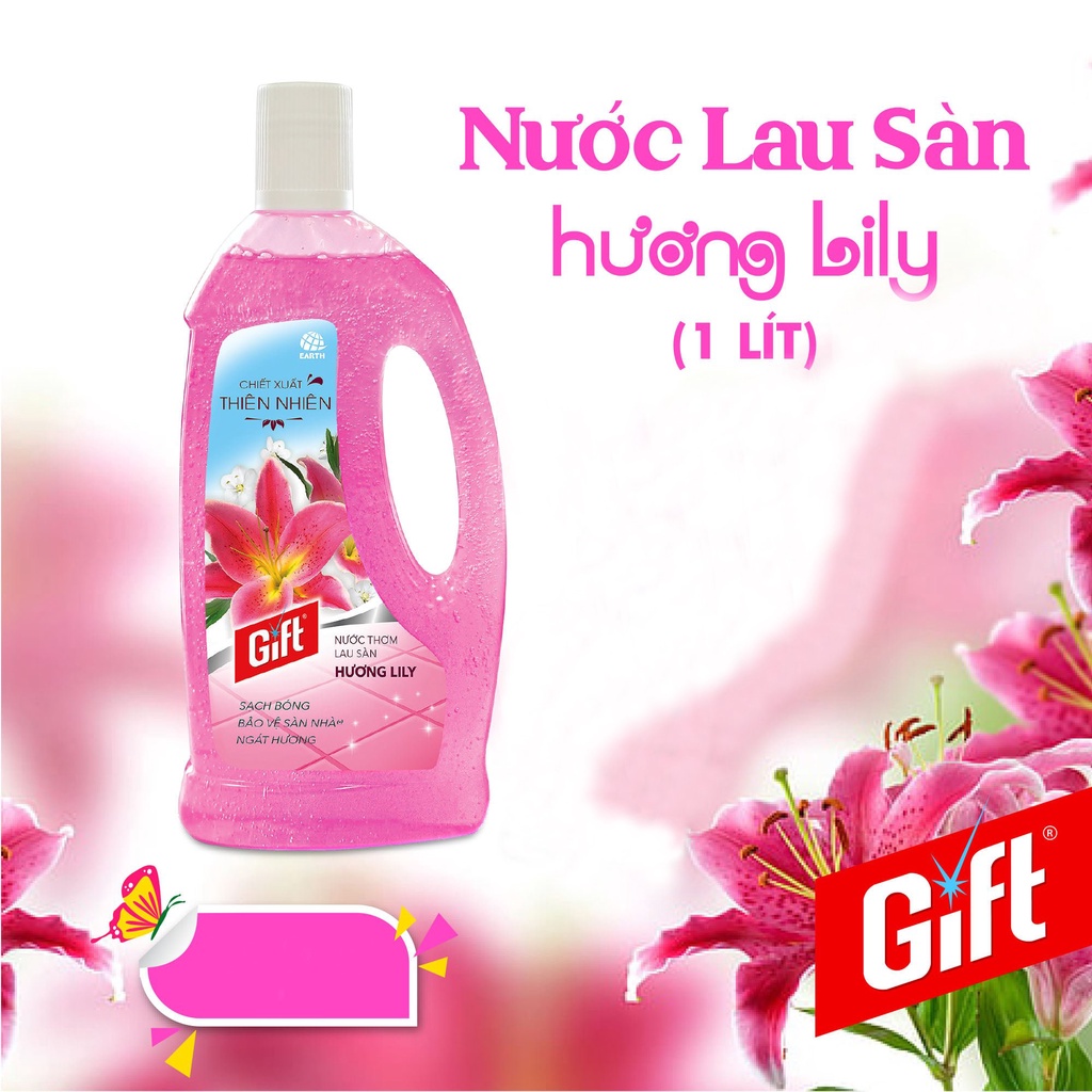 Lau sàn Gift Lily tươi mát 1 Lít lau sàn/nền gạch/đá/gỗ chống trơn trượt thơm lâu khử mùi đuổi muỗi