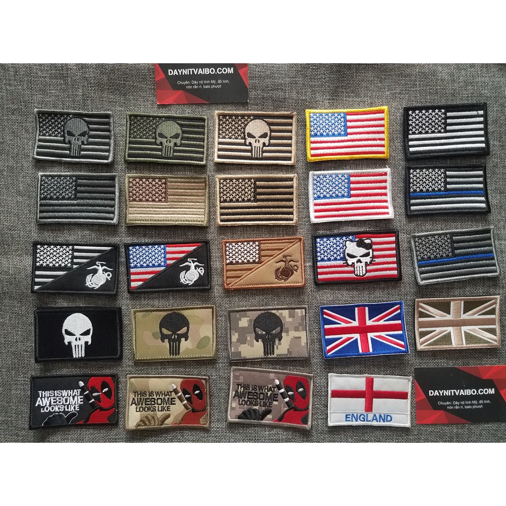 Logo vải thêu, miếng patch velcro dán trang trí balo và quần áo có sẵn mặt bông