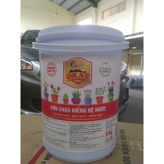 Sơn chậu kiểng hệ nước OKAY Lon 5kg - Tặng kèm cọ