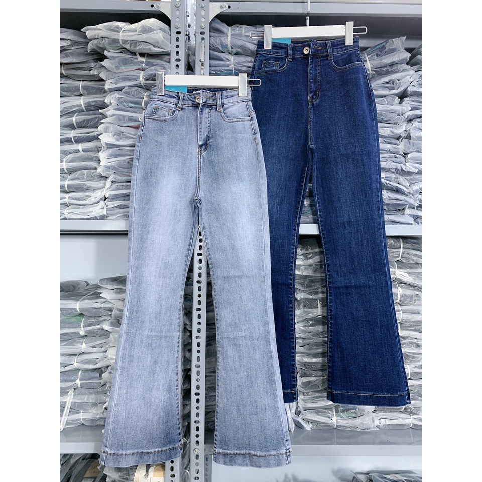 quần jeans nữ ống loe quần bò loe ống bass dài lai to cạp lưng siêu cao chất jean co dãn