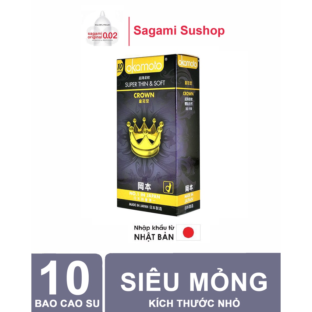 Bao cao su okamoto crown siêu mỏng , mềm mại ( HỘP 10 CÁI)