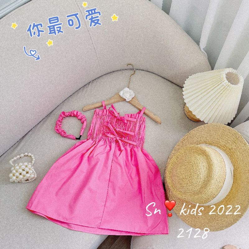 Váy 2 dây bé gái  - Đầm bé gái kèm cài tóc xinh xắn size 8ky - 28ky