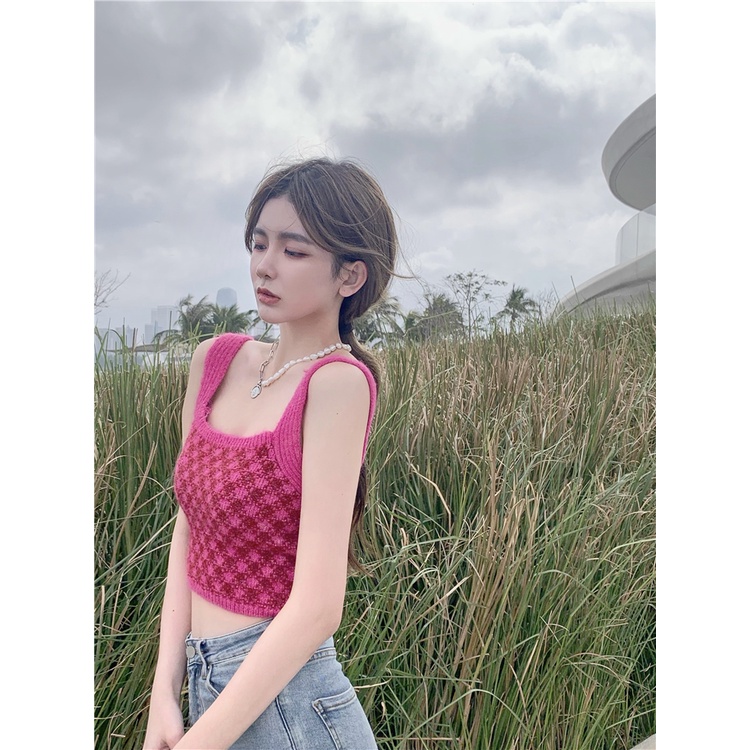 Cocory vn Áo Croptop Dệt Kim Trễ Vai Kẻ Sọc Caro Quyến Rũ Thời Trang Hè Cho Nữ