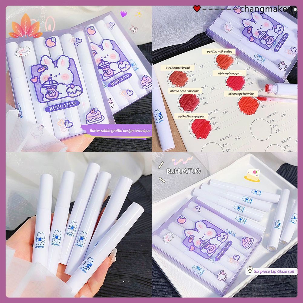 Ruhuatuo Set 6 Son Kem Màu Nhung Lì Không Phai Màu JP5
