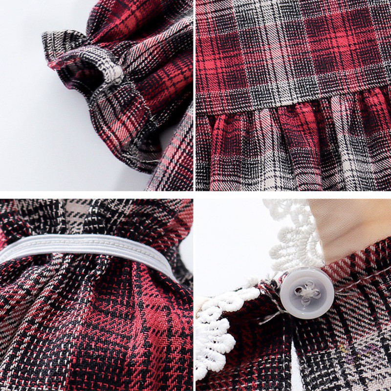 Đầm Dài Tay Kẻ Ca Rô Cho Bé