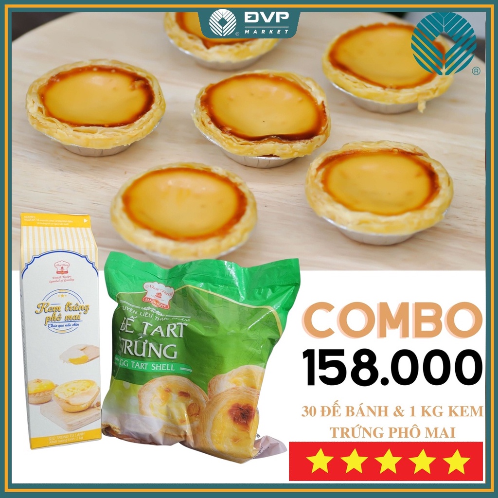 Chỉ giao TPHCM - Combo bánh tart trứng kem phô mai 158 ( gồm 30 đế bánh tart và 1 kg kem trứng phô mai)