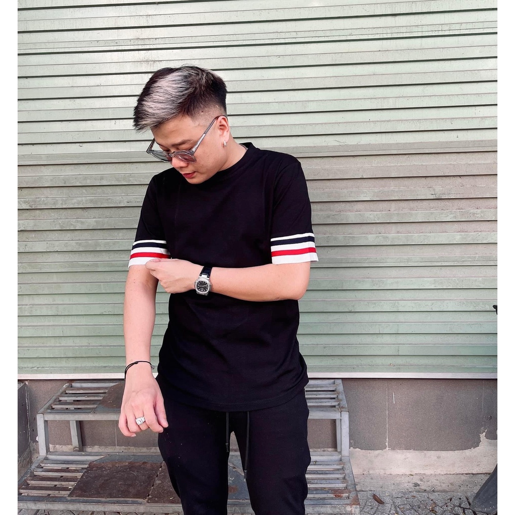 Áo phông nam THOM viền ống 3 vạch ,áo thun có đủ sz 45-73kg, t-shirt phông chất vải thoáng mát chất co giãn nhẹ