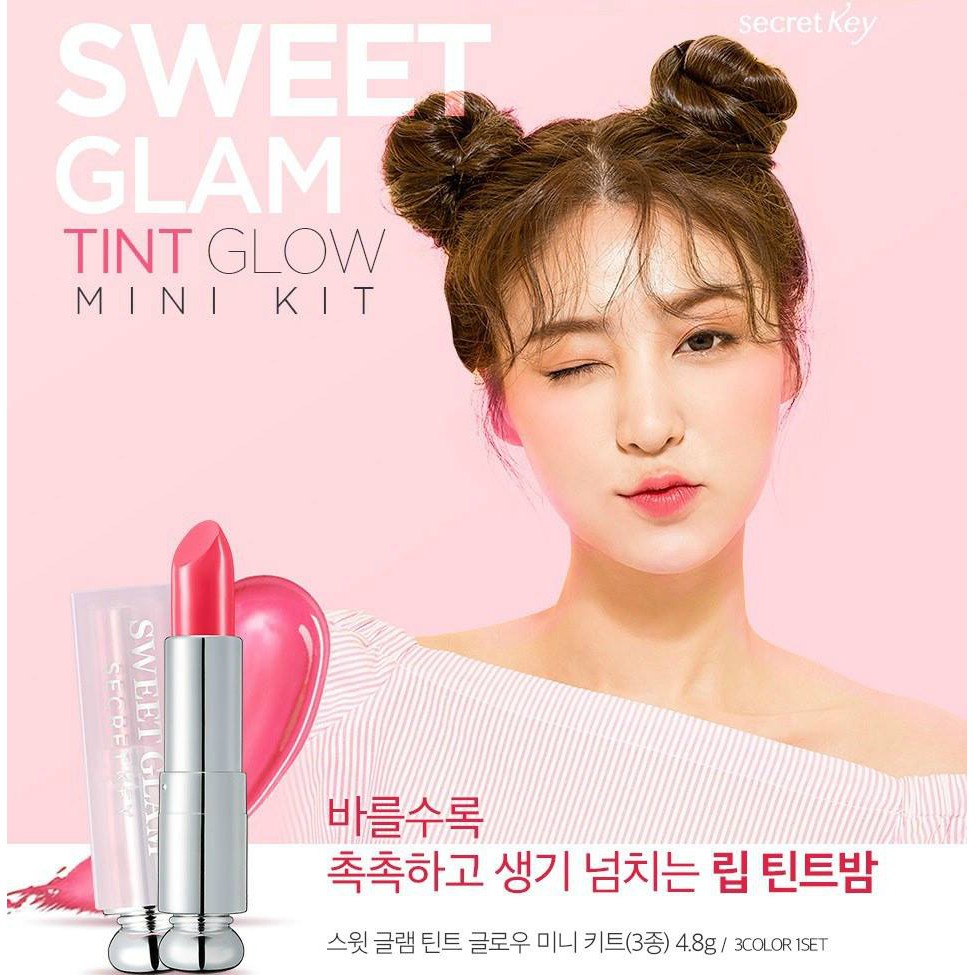 SET SON DƯỠNG 3 CÂY SECRET KEY SWEET GLAM TINT GLOW (NEW 2017)