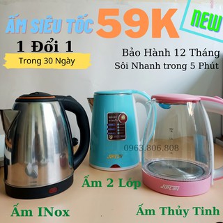 Ấm Siêu Tốc Thủy Tinh Jiplai Thái Lan -Ấm Siêu Tốc 2 lớp jiplai- ấm Đun Siêu Tốc Mini Inox 1.8l