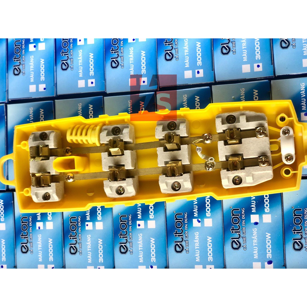 Ổ cắm điện chịu tải 6000W ELITON 4 ổ cắm, lõi sứ chống cháy, vỏ nhựa chịu va đập, lò xo tăng lực kẹp, nhựa PC chống cháy