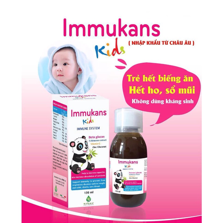 Immukans Kids - Bổ sung Vitamin và Betaglucan giúp Tăng Sức Đề Kháng Cho Bé (150ml)