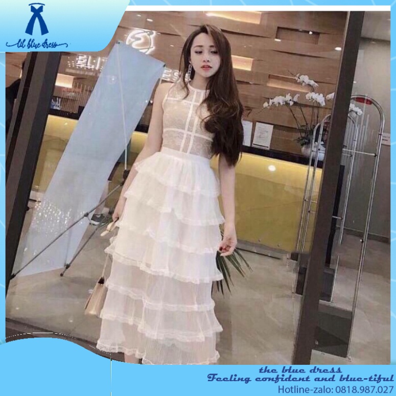 ✨QUẢNG CHÂU✨ Đầm Dự Tiệc Ren Sát Nách Phối Lưới Tầng Hàng Cao Cấp Thiết Kế 🔥FREESHIP🔥 lady xanh cotton cổ V vuông tay