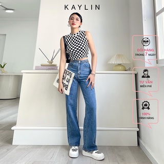 Quần jean kaylin dáng suông phối xích vàng n1688