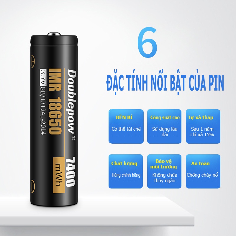 [Sạc UK41 và pin 18650 - 7400mWh] Bộ sạc thông minh kèm pin 18650 chính hãng Doublepow