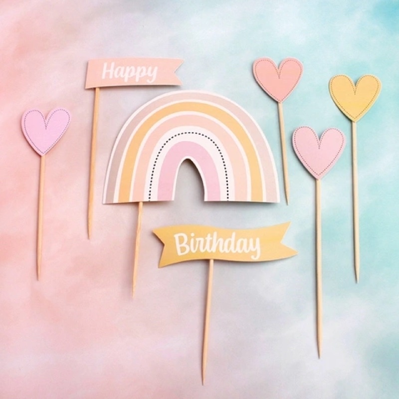 Combo 2 set cầu vồng tim trang trí bánh kem