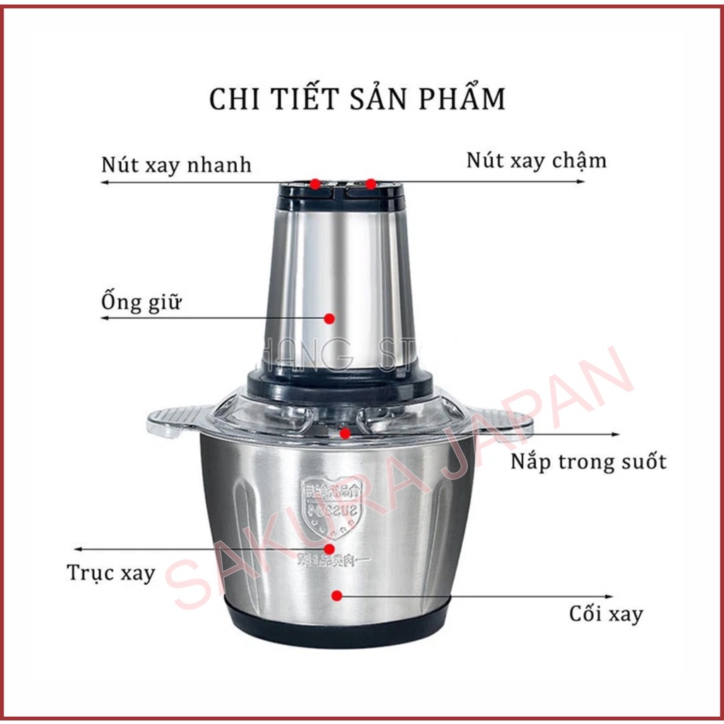 Máy Xay ThịtFREE SHIPMáy xay sinh tố cầm tay Cối Inox 4 Lưỡi Đa Năng K Gỉ, xay thịt, tỏi ớt, rau củ quả